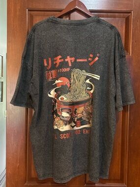 NWOT Japanese Ramen Noodles Graphic Tee 3XL Black Acid Wash Streetwear T Shirt